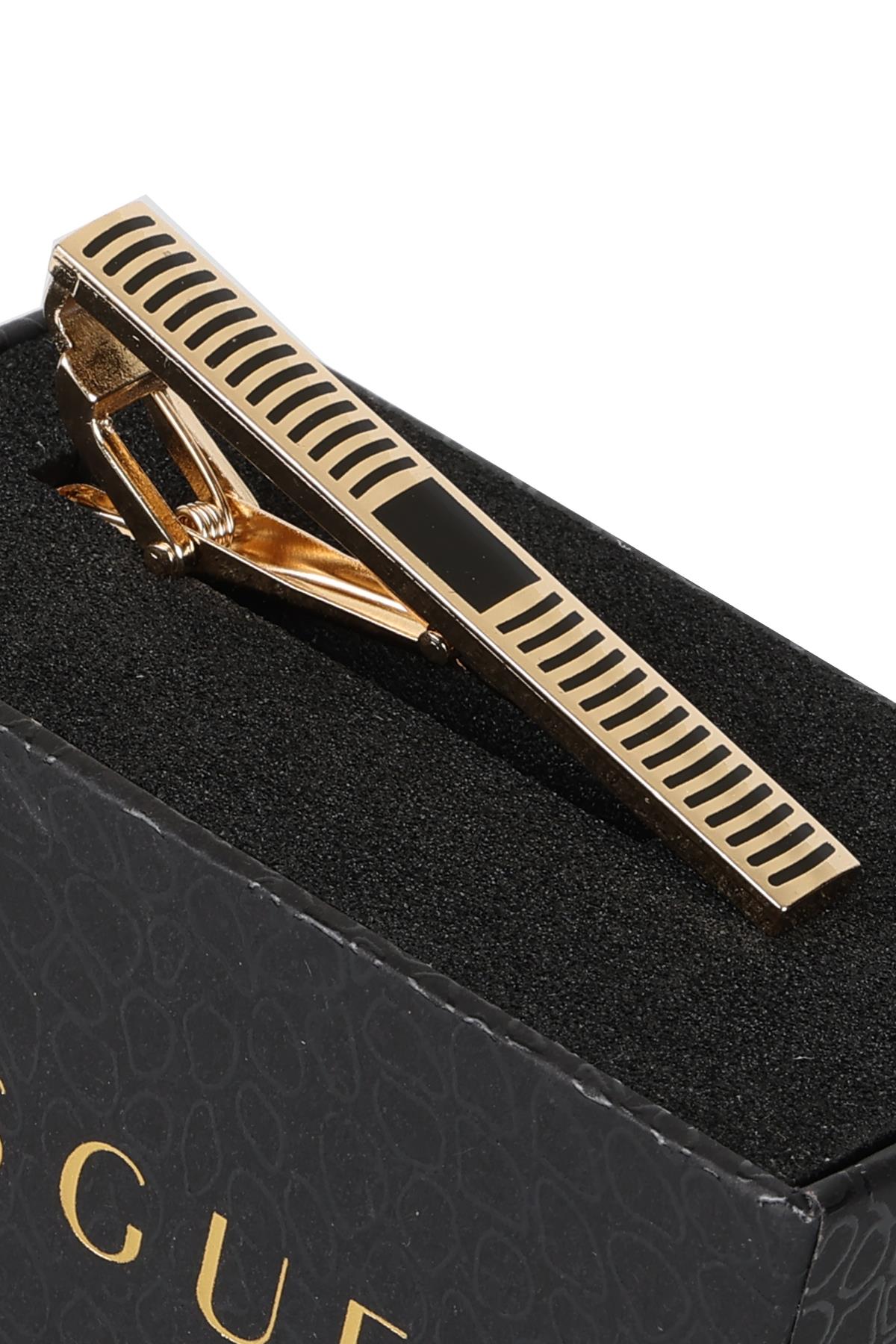 Esgue Gold Siyah Renk İnce Çizgili Minimal Kravat Klipsi – KM:1266