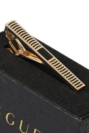 Esgue Gold Siyah Renk İnce Çizgili Minimal Kravat Klipsi – KM:1266