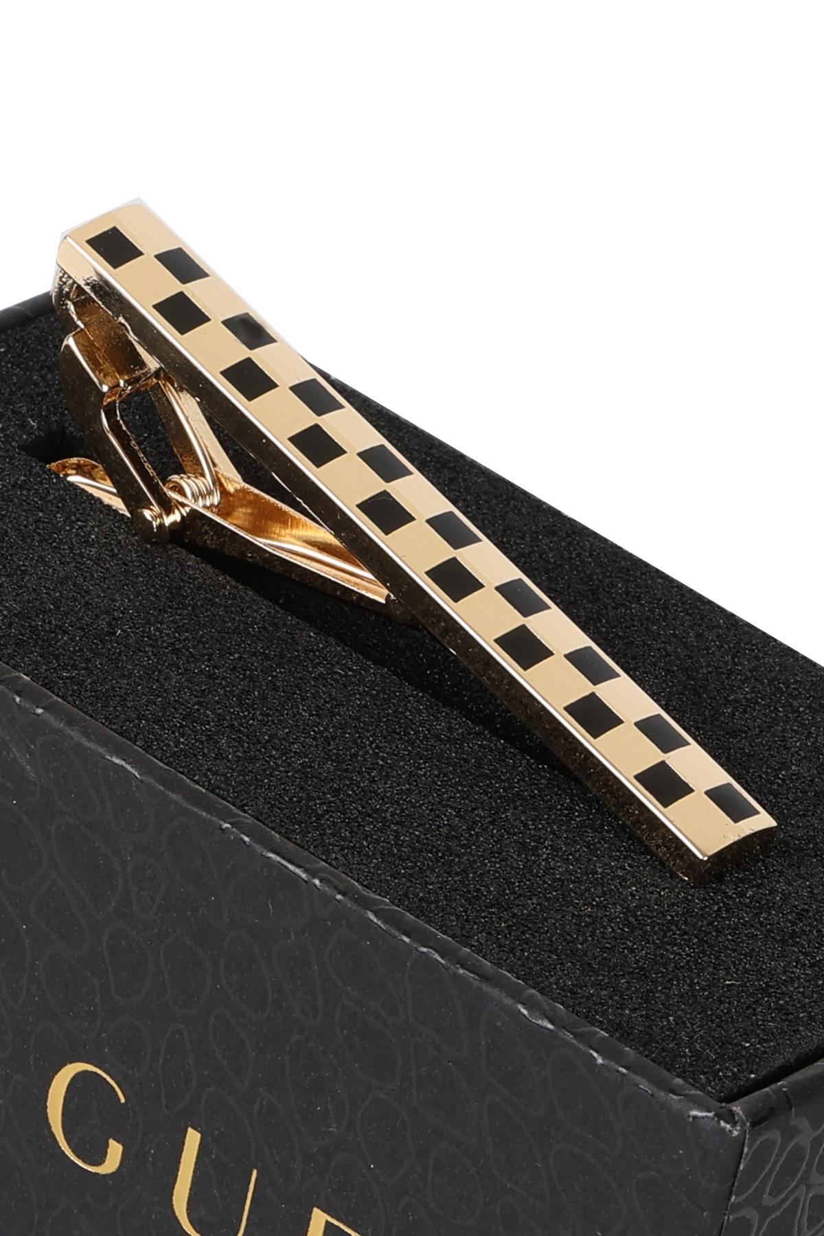 Esgue Gold Siyah Renk Kare Detaylı Şık Kravat Klipsi – KM:1255