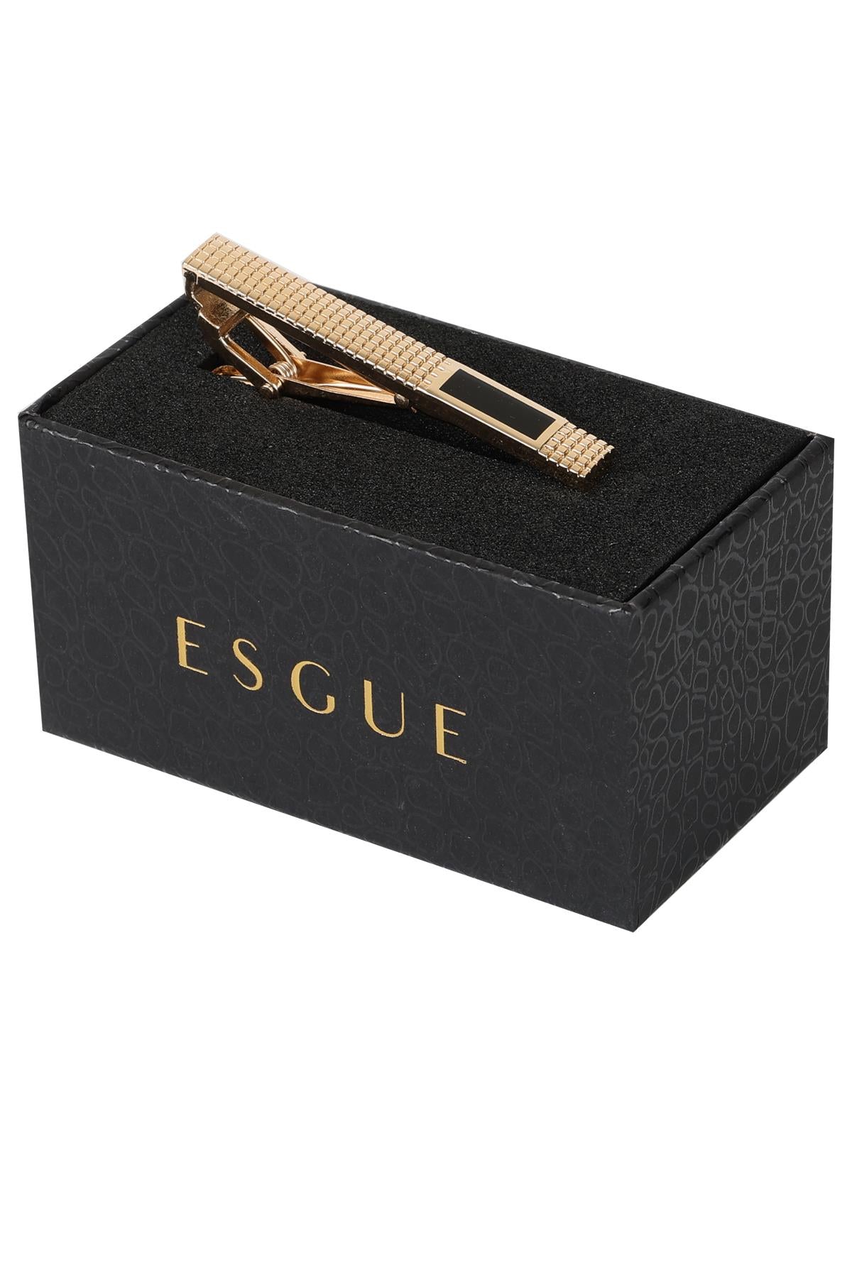 Esgue Gold Siyah Renk Minimal Dikdörtgen Modern Kravat Klipsi – KM:5252