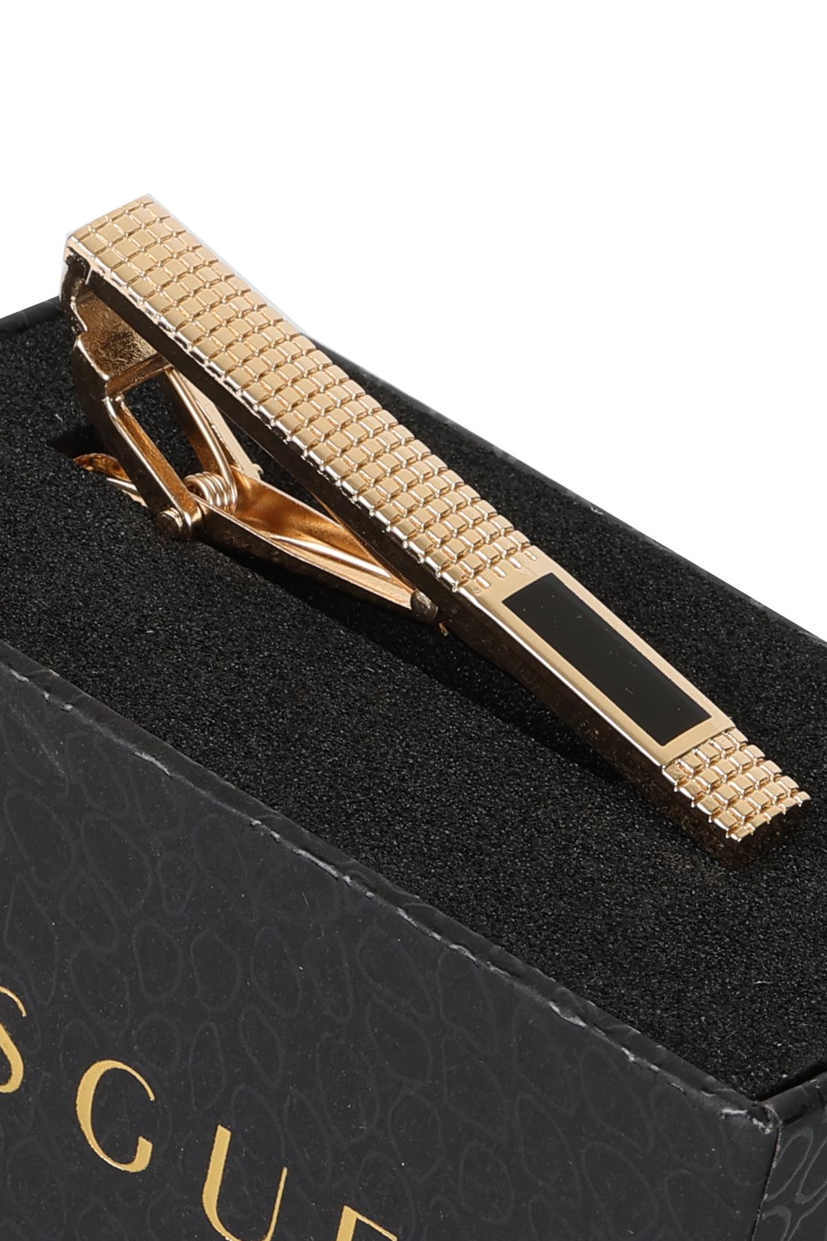 Esgue Gold Siyah Renk Minimal Dikdörtgen Modern Kravat Klipsi – KM:5252