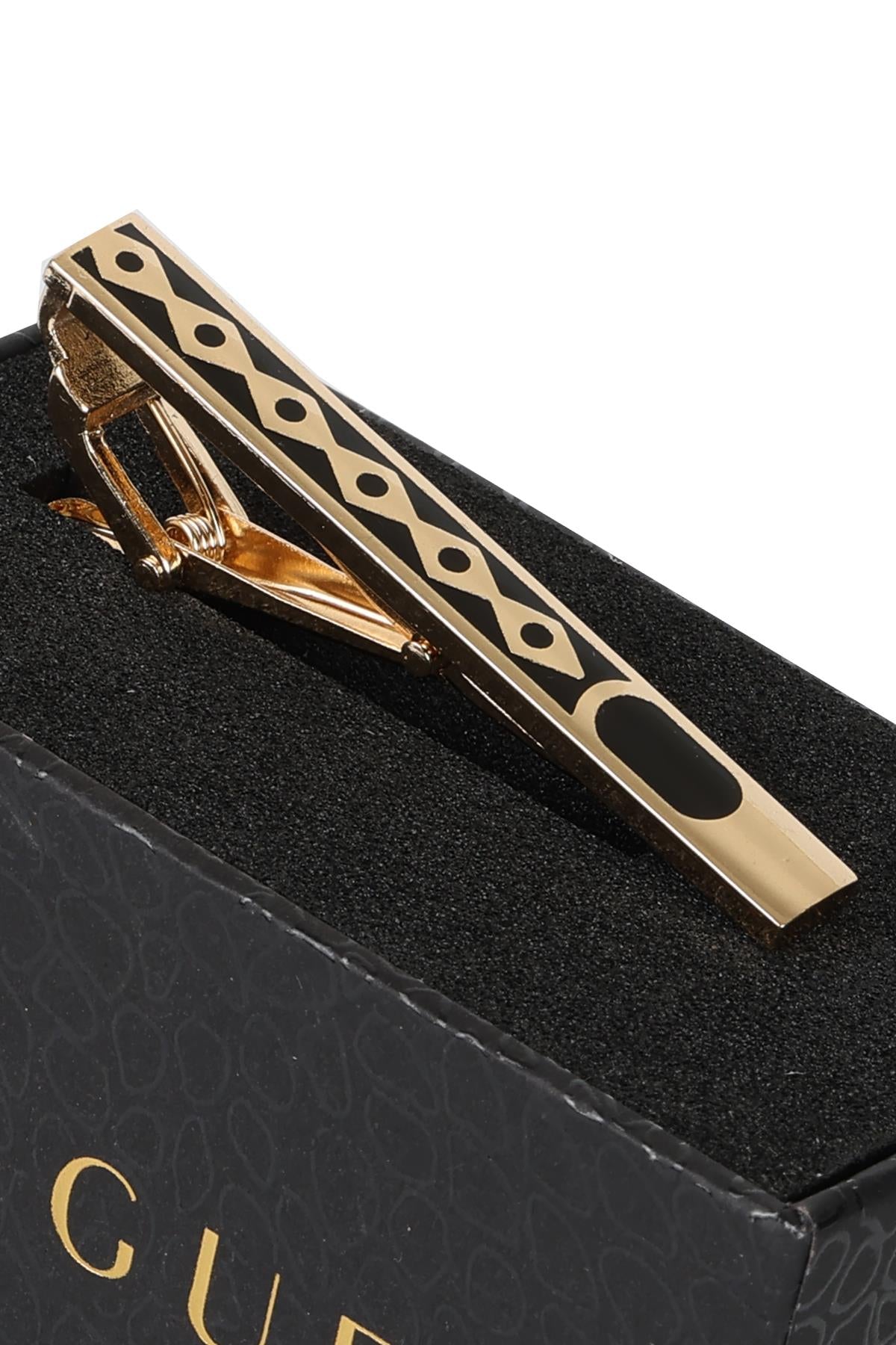 Esgue Gold Siyah Renk Oval Detaylı Şık Kravat Klipsi – KM:1259