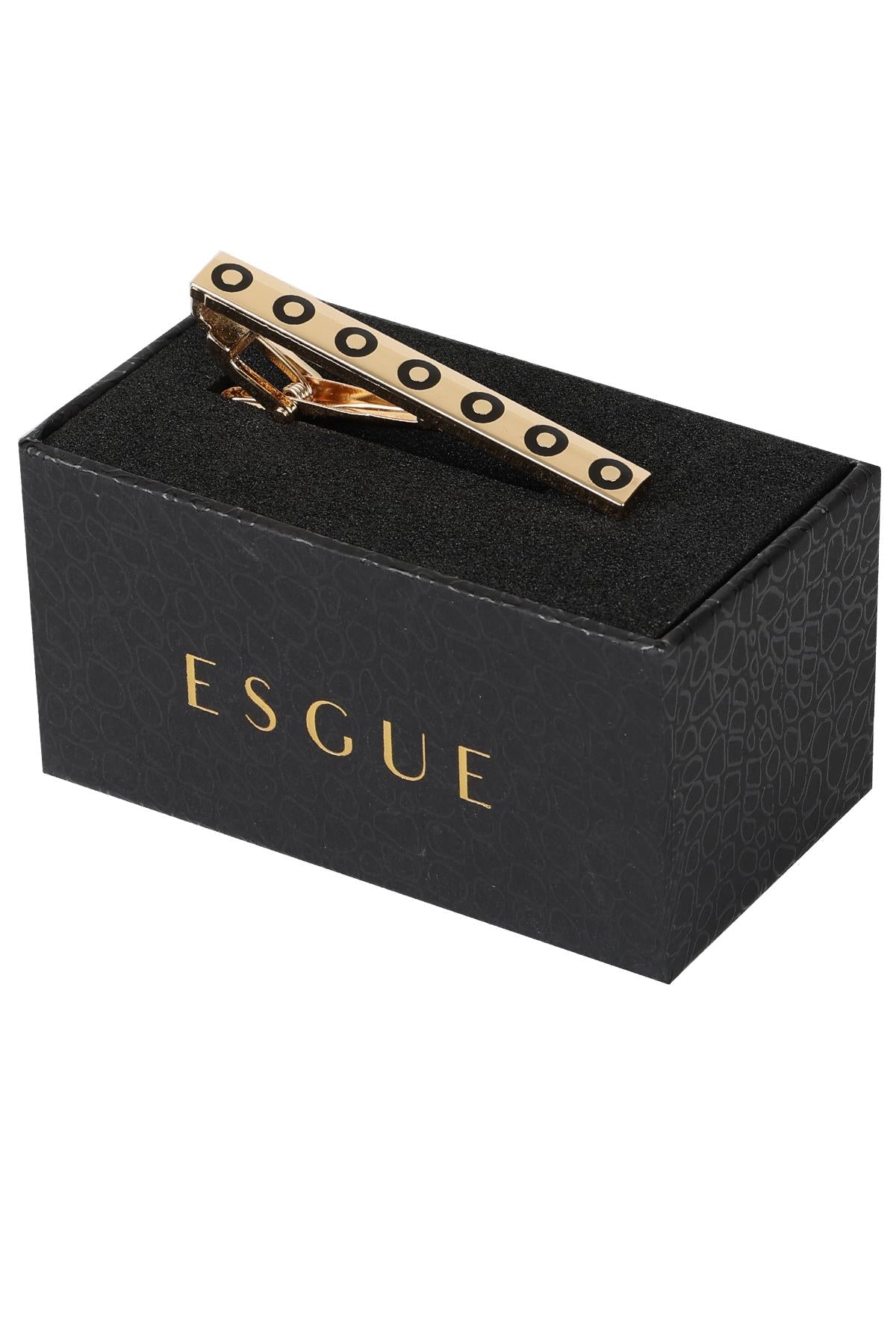 Esgue Gold Siyah Renk Yuvarlak Motifli Şık Kravat Klipsi – KM:1268