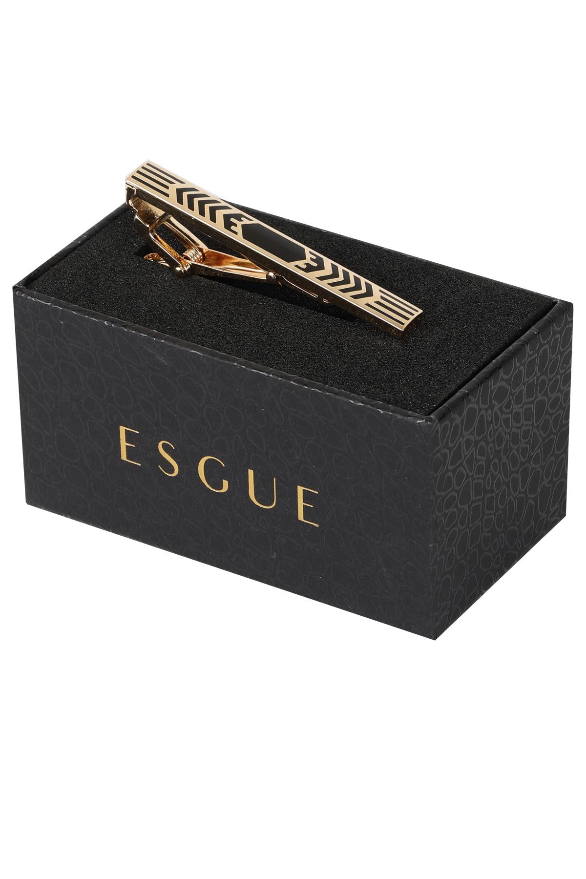 Esgue Gold Siyah Renk Zigzag Desenli Modern Kravat Klipsi – KM:5254
