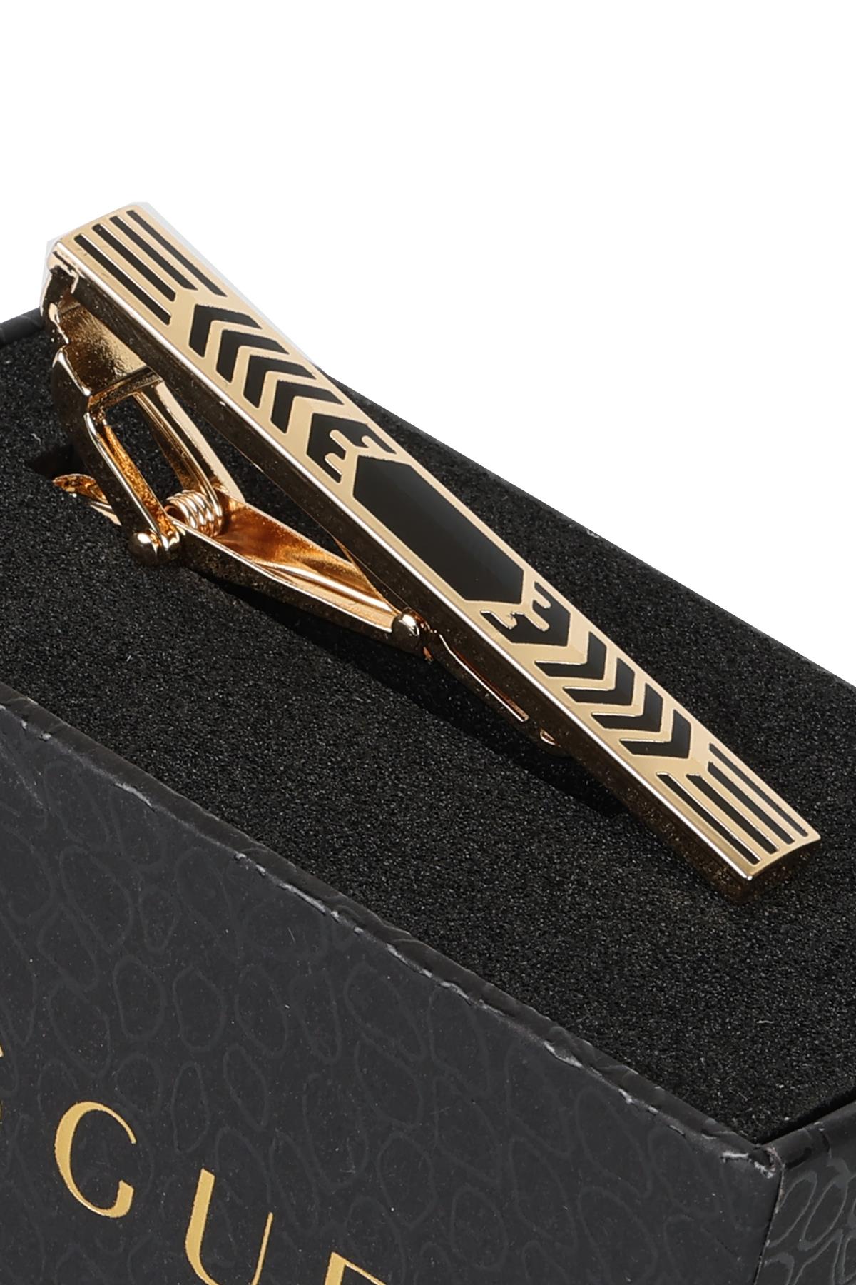 Esgue Gold Siyah Renk Zigzag Desenli Modern Kravat Klipsi – KM:1254