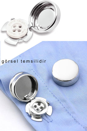 Esgue Gümüş Motif Desenli Geçme Klipsli Kol Düğmesi - M1119