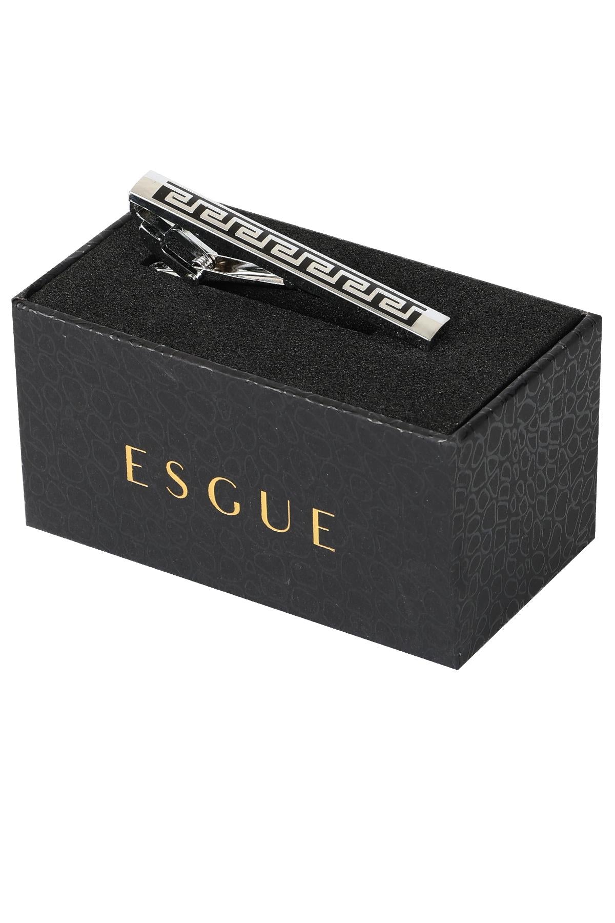 Esgue Gümüş Siyah Renk Antik Desenli Modern Kravat Klipsi – KM:1304