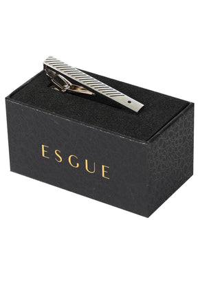 Esgue Gümüş Siyah Renk Çizgili Desenli Şık Kravat Klipsi – KM:1308