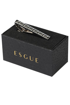 Esgue Gümüş Siyah Renk Dalga Desenli Modern Kravat Klipsi – KM:1314