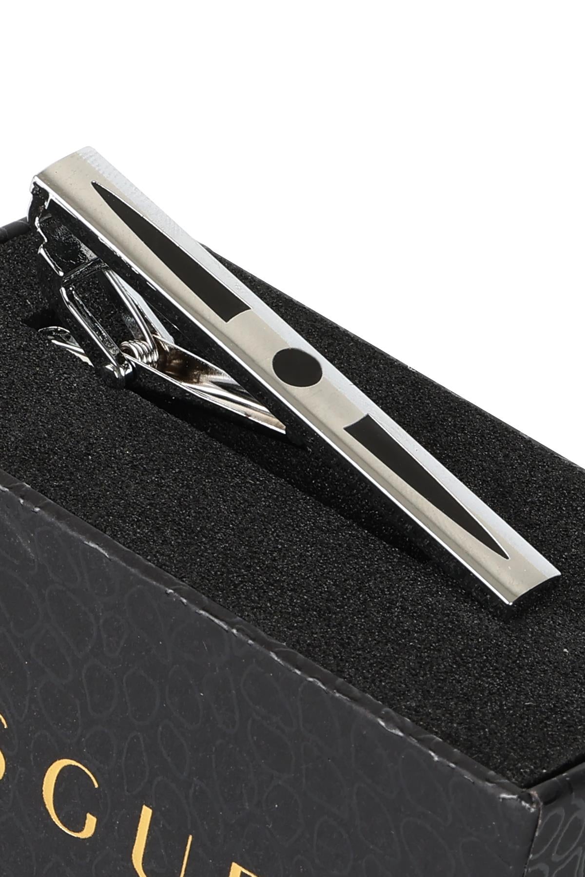 Esgue Gümüş Siyah Renk Desenli Kravat Klipsi – KM:1306