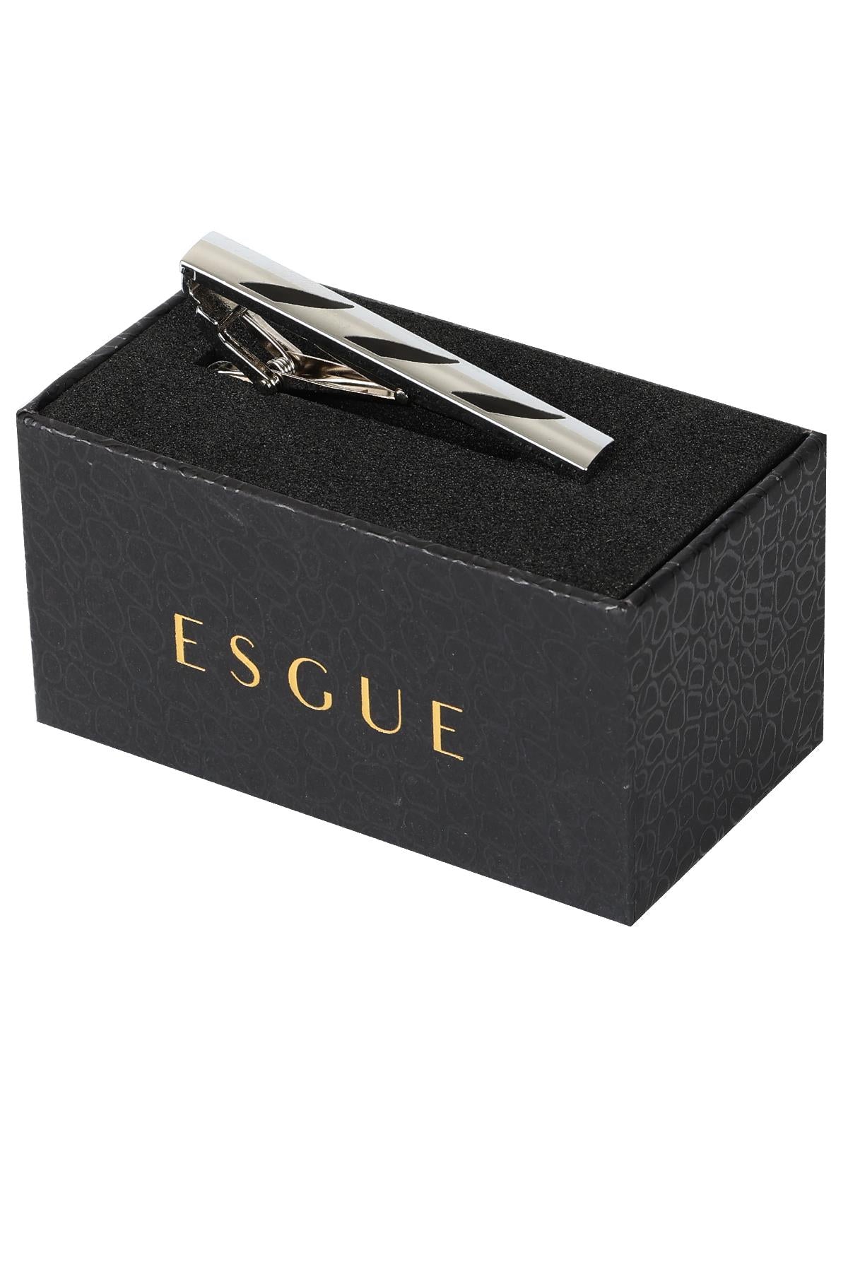 Esgue Gümüş Siyah Renk Desenli Şık Kravat Klipsi – KM:1305