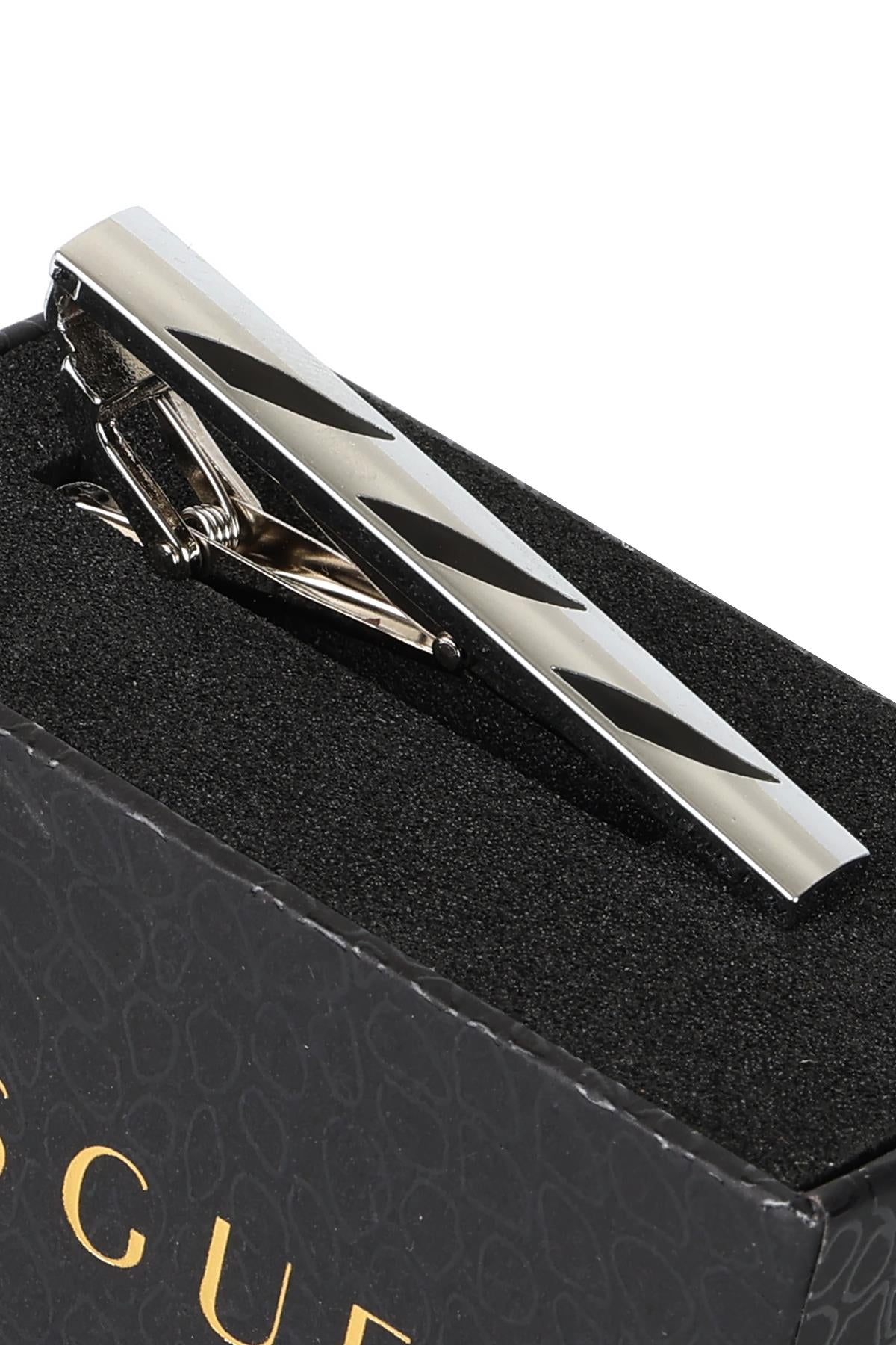 Esgue Gümüş Siyah Renk Desenli Şık Kravat Klipsi – KM:1305