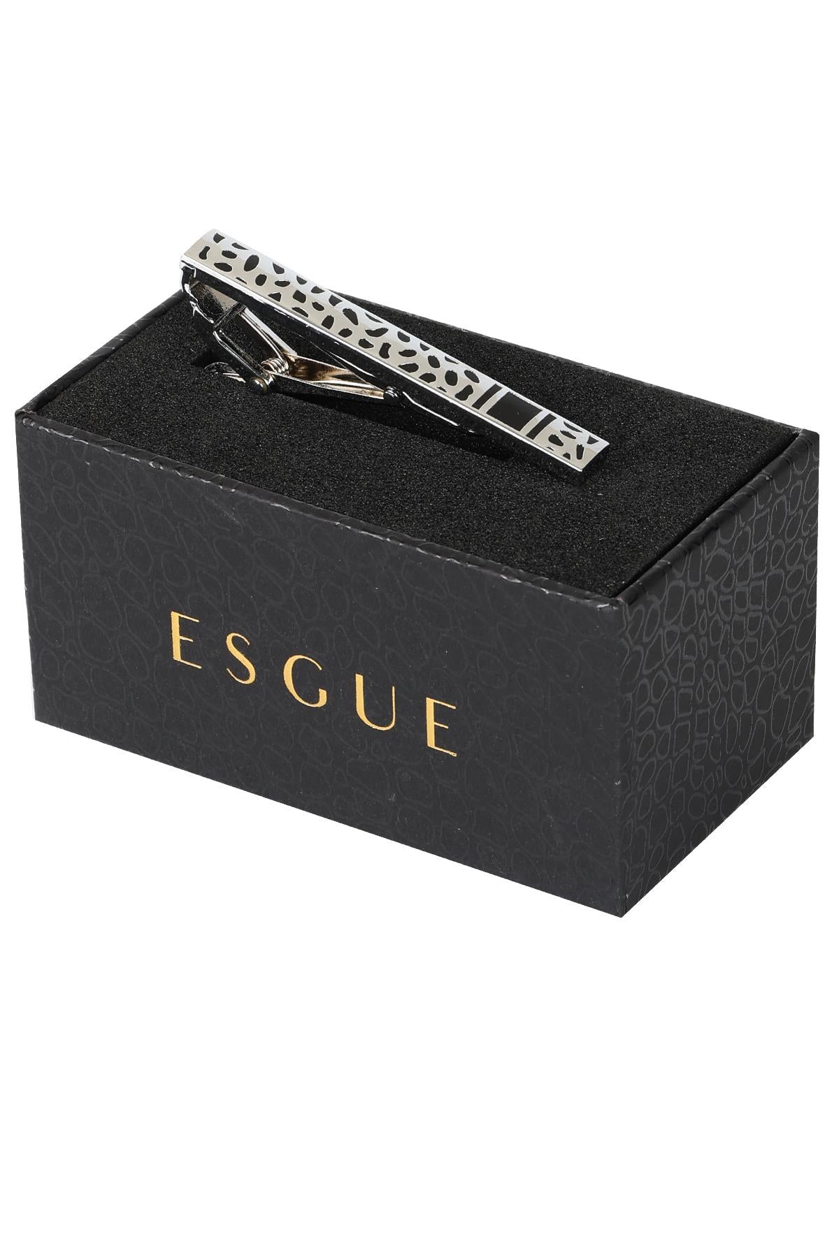 Esgue Gümüş Siyah Renk Desenli Şık Kravat Klipsi – KM:1310