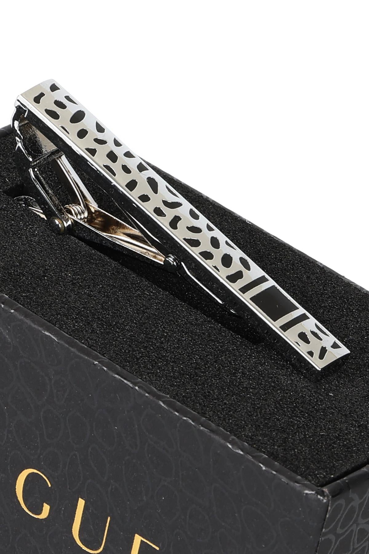 Esgue Gümüş Siyah Renk Desenli Şık Kravat Klipsi – KM:1310