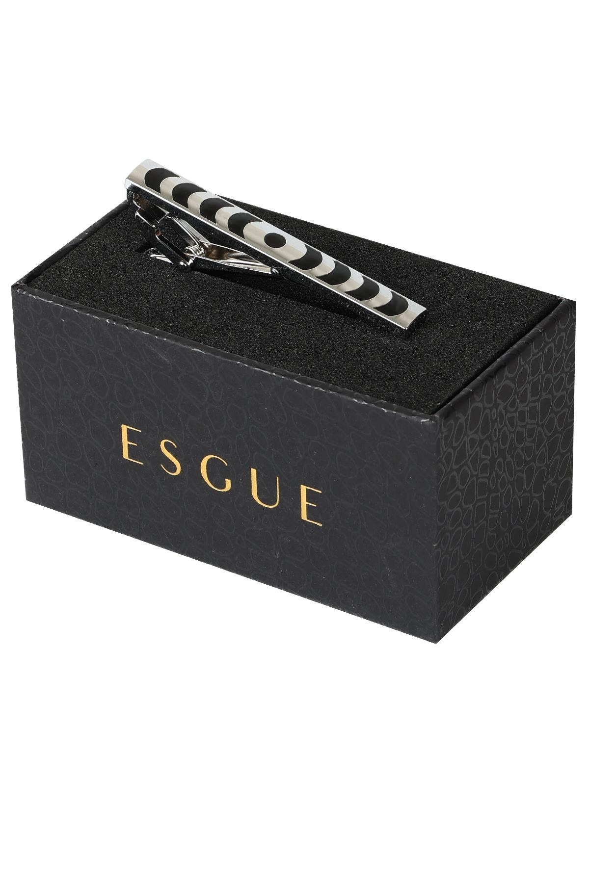 Esgue Gümüş Siyah Renk Desenli Tasarım Kravat Klipsi – KM:1313