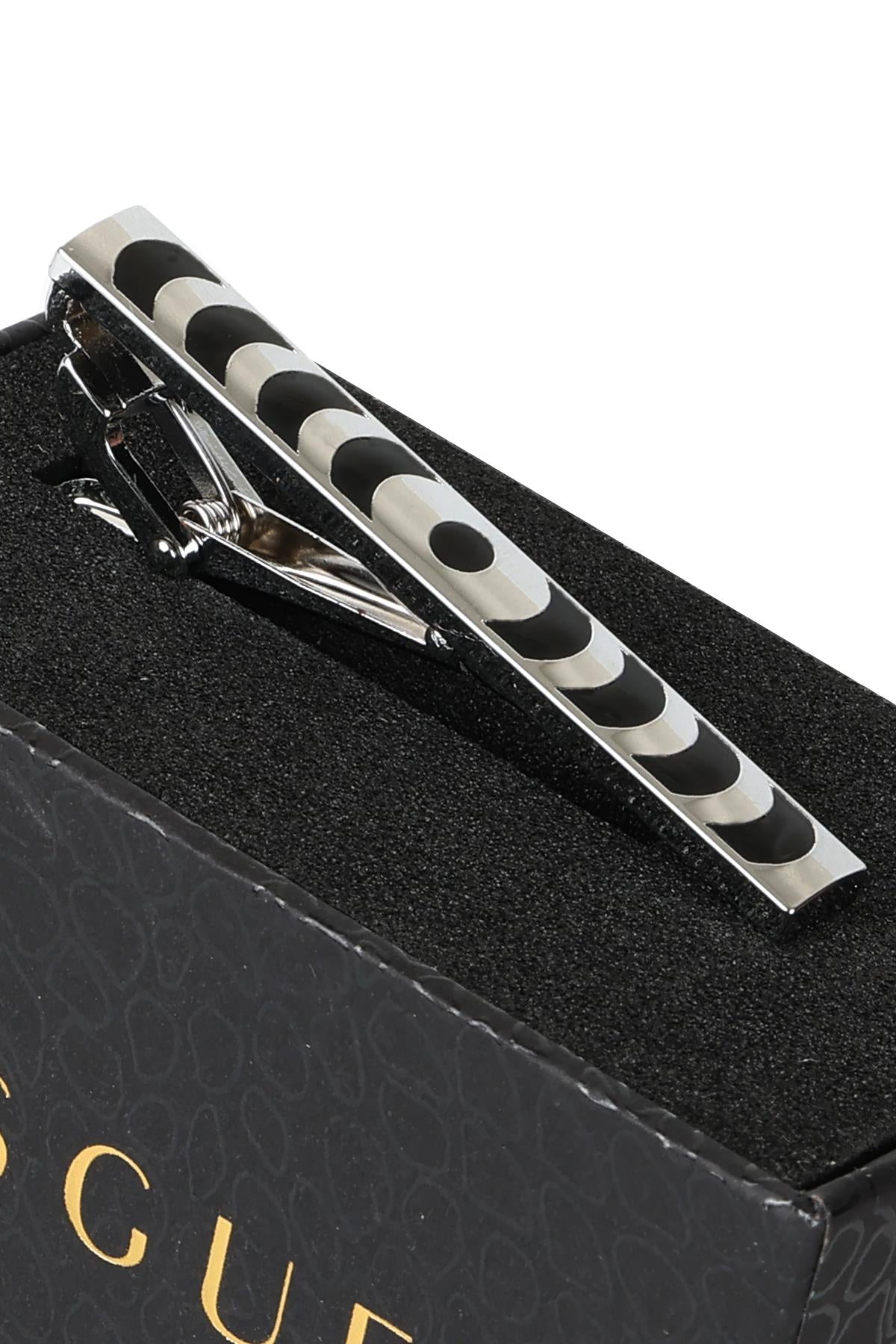 Esgue Gümüş Siyah Renk Desenli Tasarım Kravat Klipsi – KM:1313