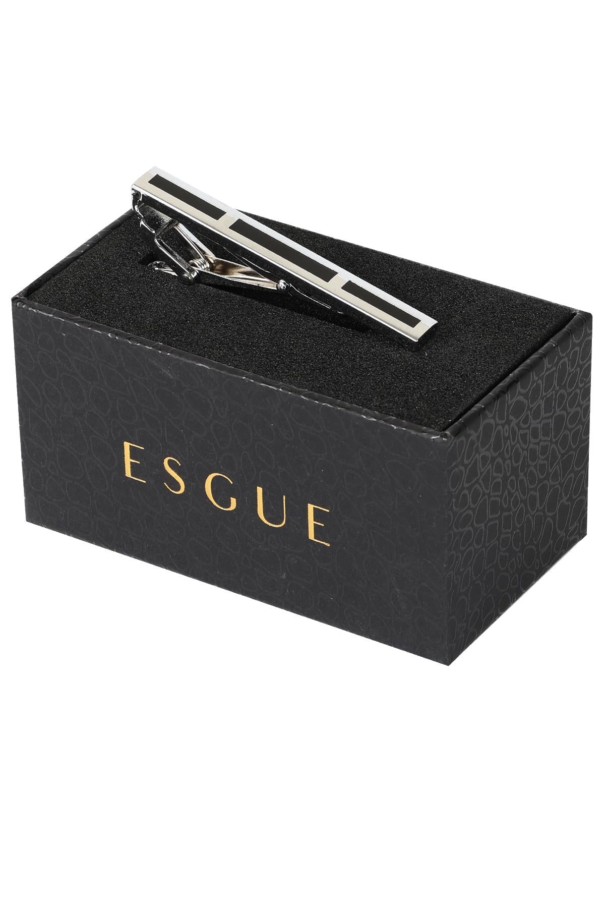 Esgue Gümüş Siyah Renk Dikdörtgen Desen Kravat Klipsi – KM:1318