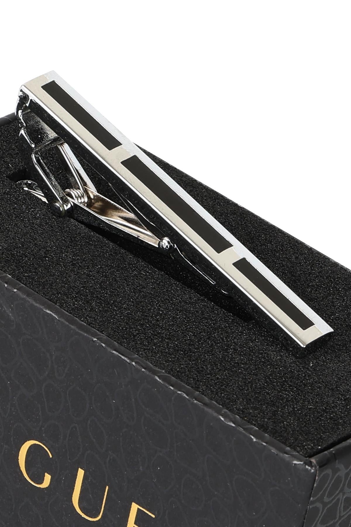 Esgue Gümüş Siyah Renk Dikdörtgen Desen Kravat Klipsi – KM:1318