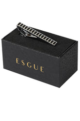 Esgue Gümüş Siyah Renk Dikey Çizgili Modern Kravat Klipsi – KM:1316