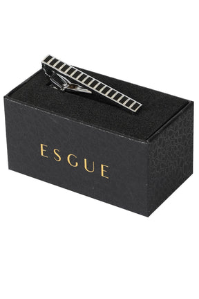 Esgue Gümüş Siyah Renk Dikey Çizgili Modern Kravat Klipsi – KM:1316