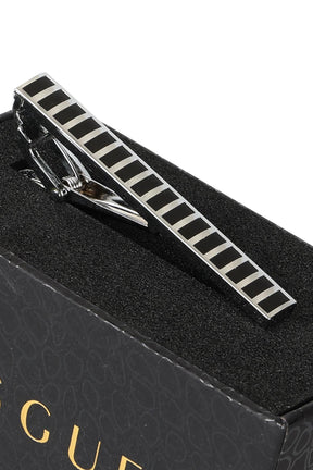 Esgue Gümüş Siyah Renk Dikey Çizgili Modern Kravat Klipsi – KM:1316