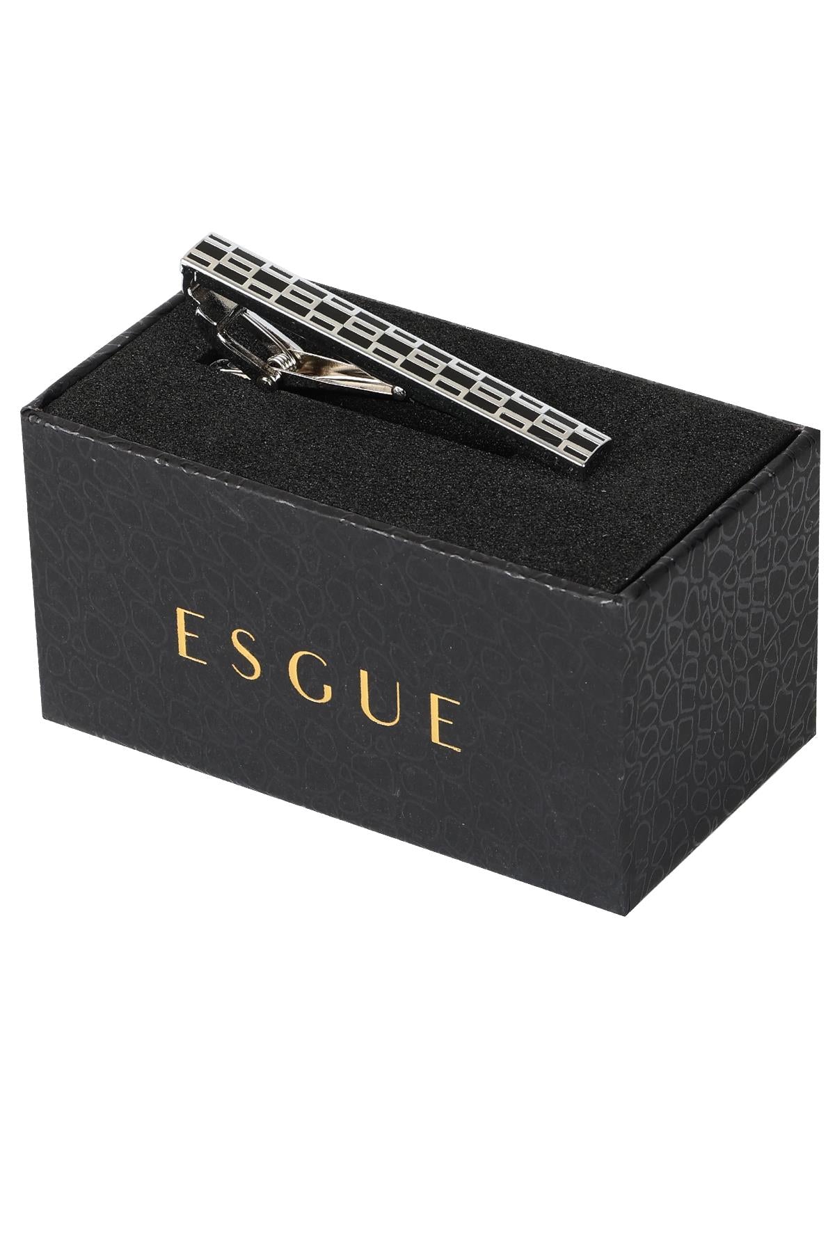 Esgue Gümüş Siyah Renk Mini Desenli Modern Kravat Klipsi – KM:1309