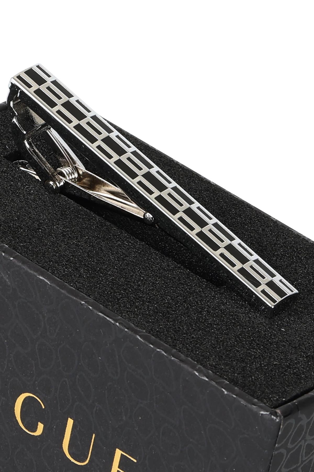 Esgue Gümüş Siyah Renk Mini Desenli Modern Kravat Klipsi – KM:1309