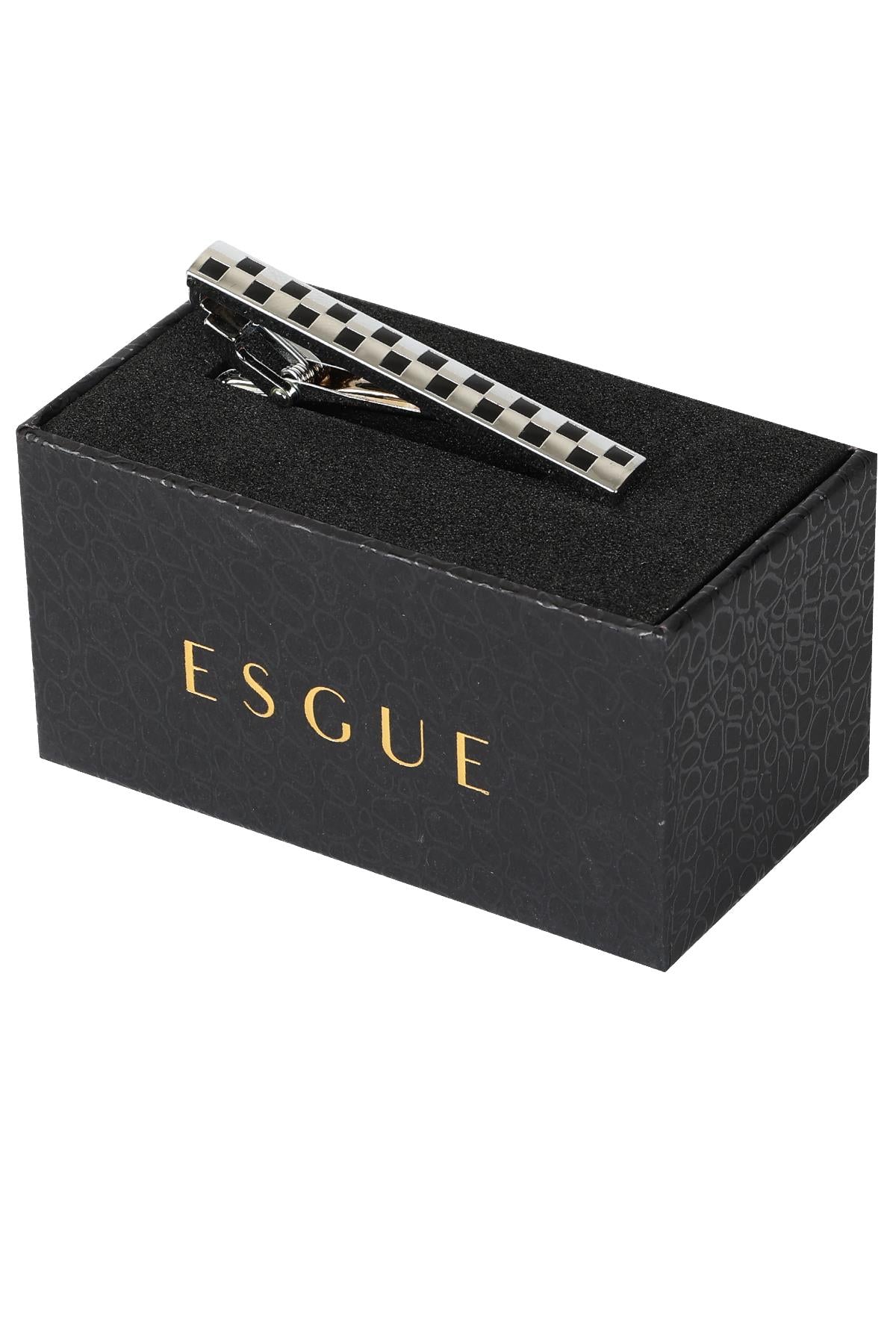 Esgue Gümüş Siyah Renk Minimal Kare Detaylı Kravat Klipsi – KM:1301