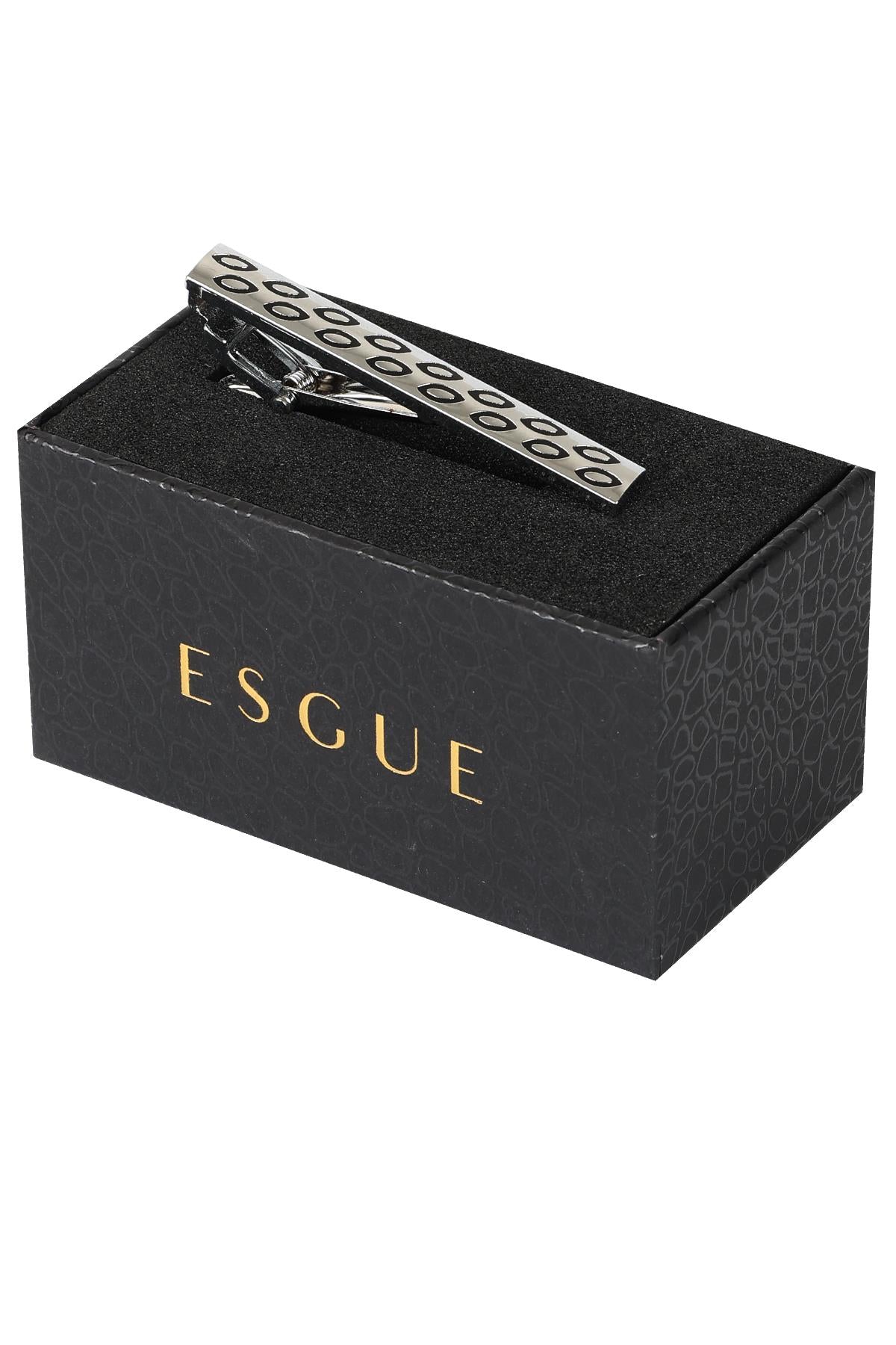 Esgue Gümüş Siyah Renk Oval Halkalı Tasarım Kravat Klipsi – KM:1317