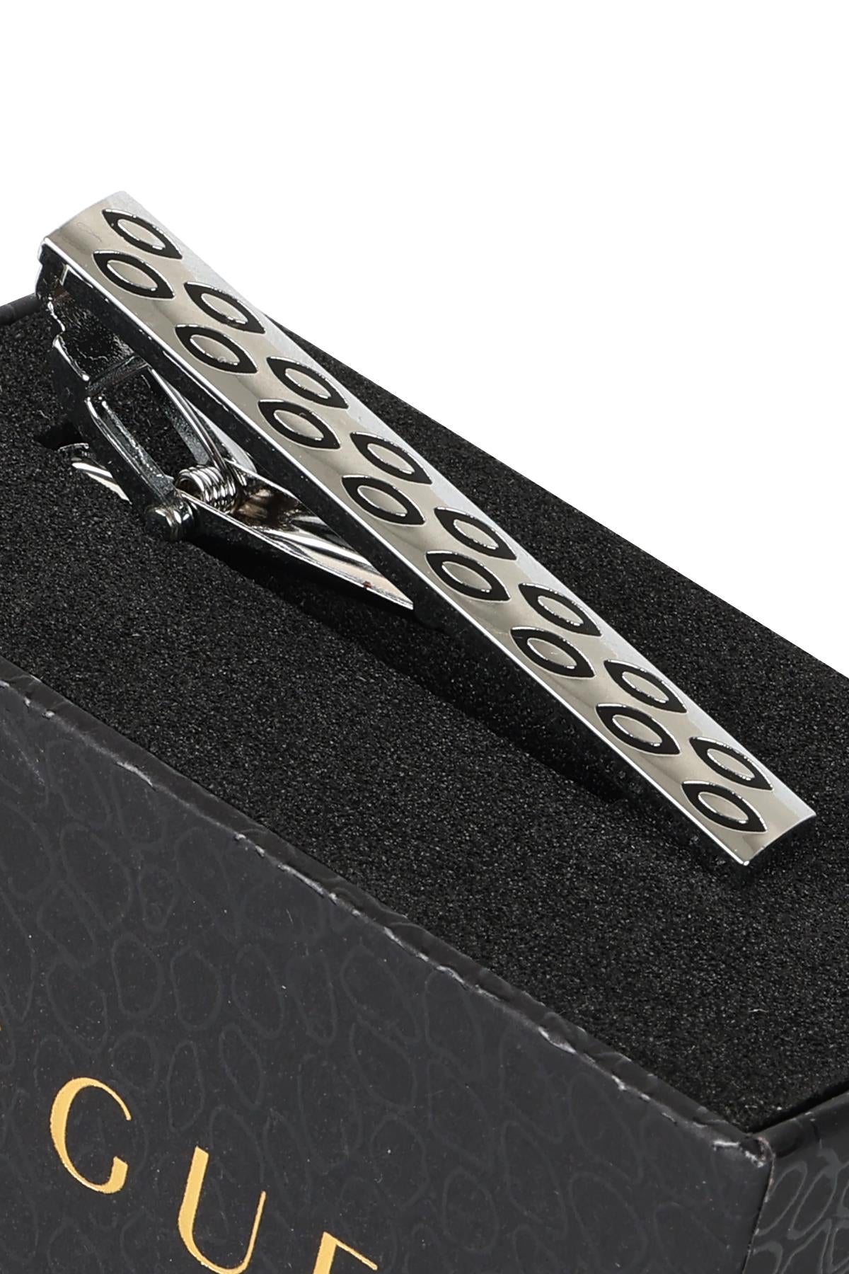 Esgue Gümüş Siyah Renk Oval Halkalı Tasarım Kravat Klipsi – KM:1317