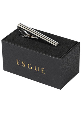 Esgue Gümüş Siyah Renk  Şerit Desenli Kravat Klipsi – KM:1300