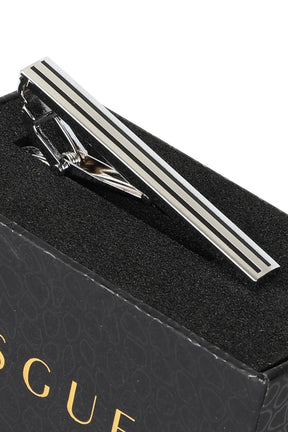 Esgue Gümüş Siyah Renk  Şerit Desenli Kravat Klipsi – KM:1300