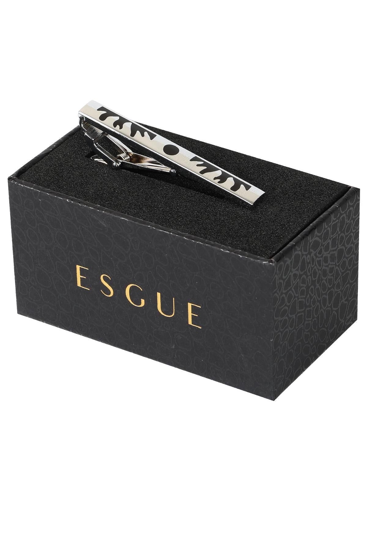 Esgue Gümüş Siyah Renk Tasarım Şık Kravat Klipsi – KM:1315