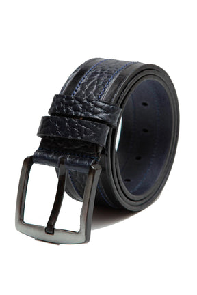 Esgue Hakiki Deri 4.5 cm Dikişli Lacivert Kemer