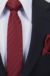 Esgue Hand Made 6 cm Slim Çizgili Desen Bordo Beyaz Renk Mendilli İnce Kravat