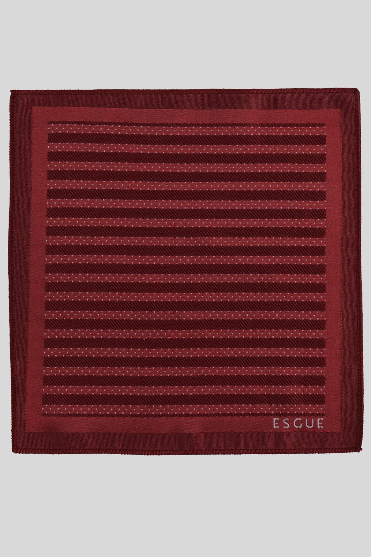 Esgue Hand Made 6 cm Slim Çizgili Desen Bordo Beyaz Renk Mendilli İnce Kravat