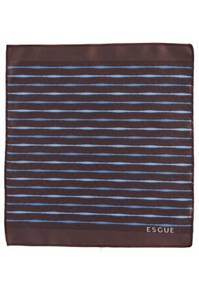 Esgue Hand Made 6 cm Slim Çizgili Desen Kahverengi Mavi Renk Mendilli İnce Kravat