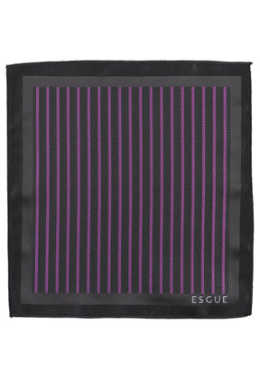 Esgue Hand Made 6 cm Slim Çizgili Desen Siyah Mor Renk Mendilli İnce Kravat