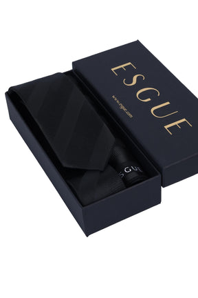 Esgue Hand Made 6 cm Slim Çizgili Desen Siyah Renk Mendilli İnce Kravat