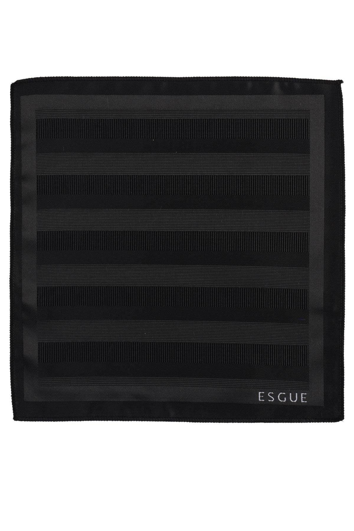 Esgue Hand Made 6 cm Slim Çizgili Desen Siyah Renk Mendilli İnce Kravat