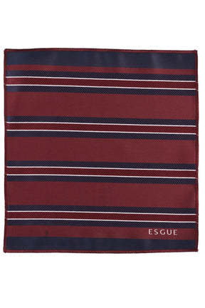 Esgue Hand Made 6 cm Slim Çizgili Desenli Bordo Lacivert Renk Mendilli İnce Kravat