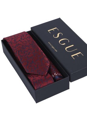 Esgue Hand Made 6 cm Slim Desenli Bordo Lacivert Renk Mendilli İnce Kravat