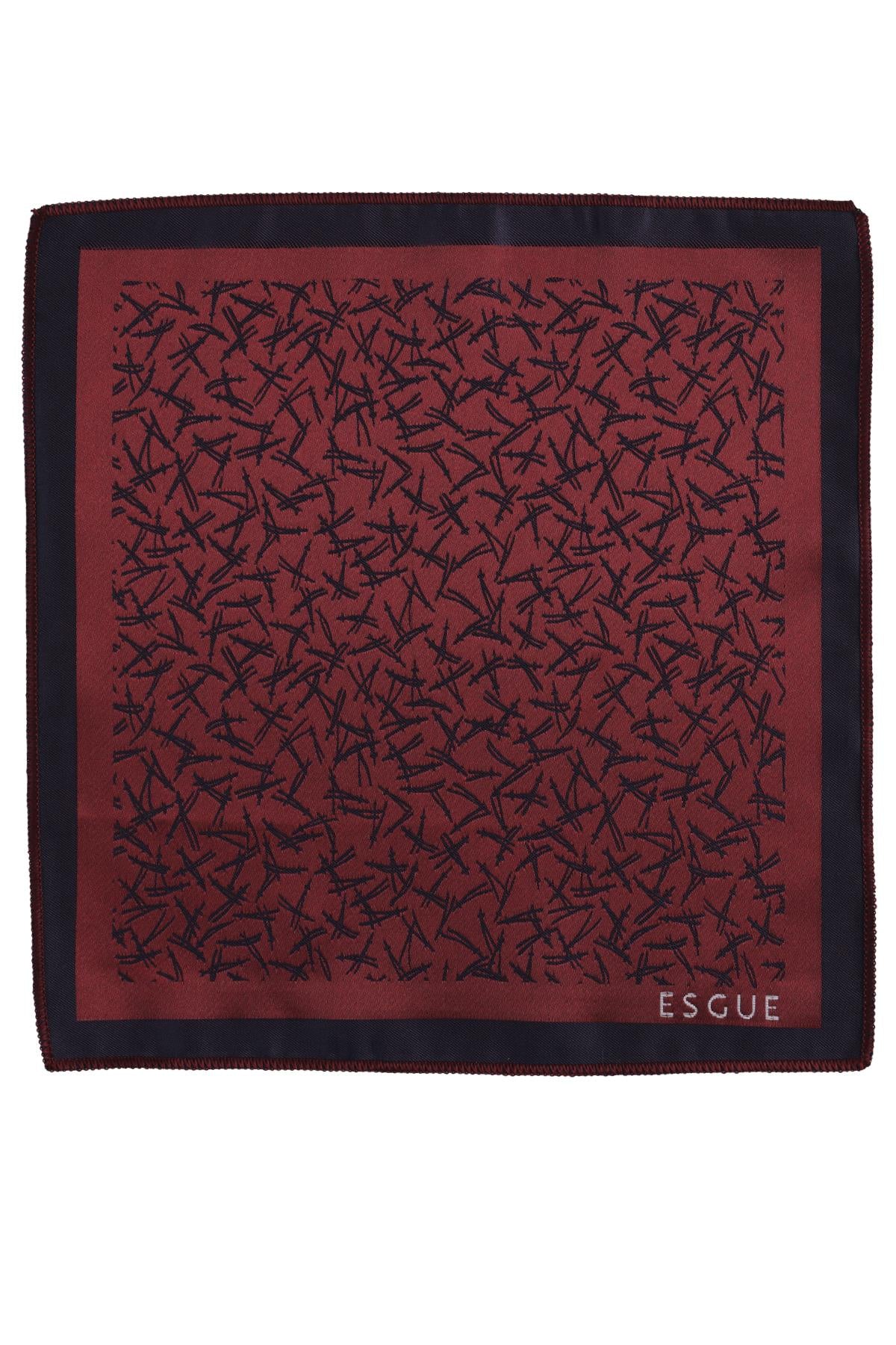 Esgue Hand Made 6 cm Slim Desenli Bordo Lacivert Renk Mendilli İnce Kravat