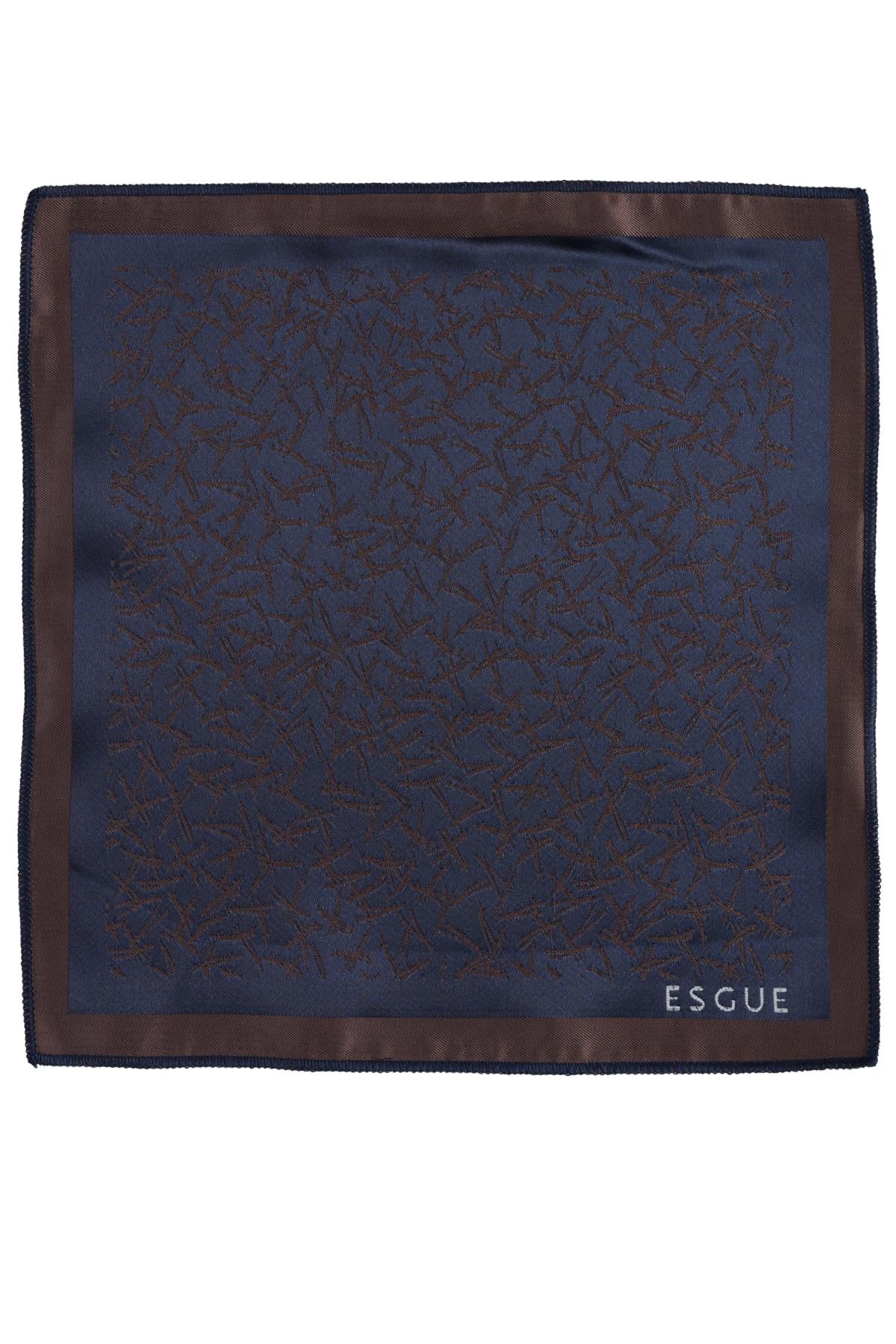 Esgue Hand Made 6 cm Slim Desenli Lacivert Kahve Renk Mendilli İnce Kravat