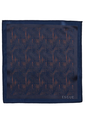 Esgue Hand Made 6 cm Slim Desenli Lacivert Kiremit Renk Mendilli İnce Kravat