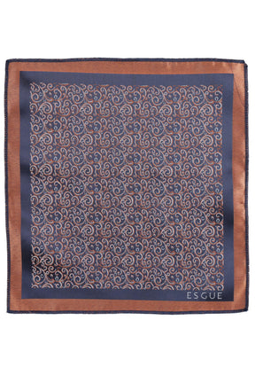 Esgue Hand Made 6 cm Slim Desenli Lacivert Kiremit Renk Mendilli İnce Kravat