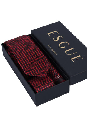 Esgue Hand Made 6 cm Slim  Desenli Siyah Kırmızı Renk Mendilli İnce Kravat