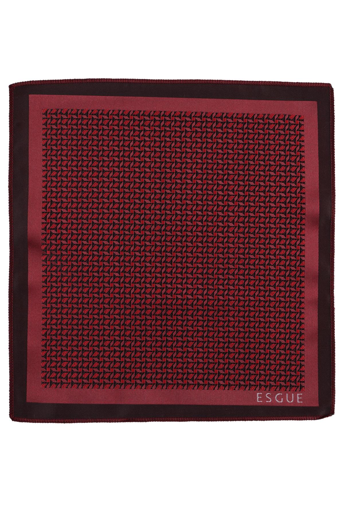 Esgue Hand Made 6 cm Slim  Desenli Siyah Kırmızı Renk Mendilli İnce Kravat