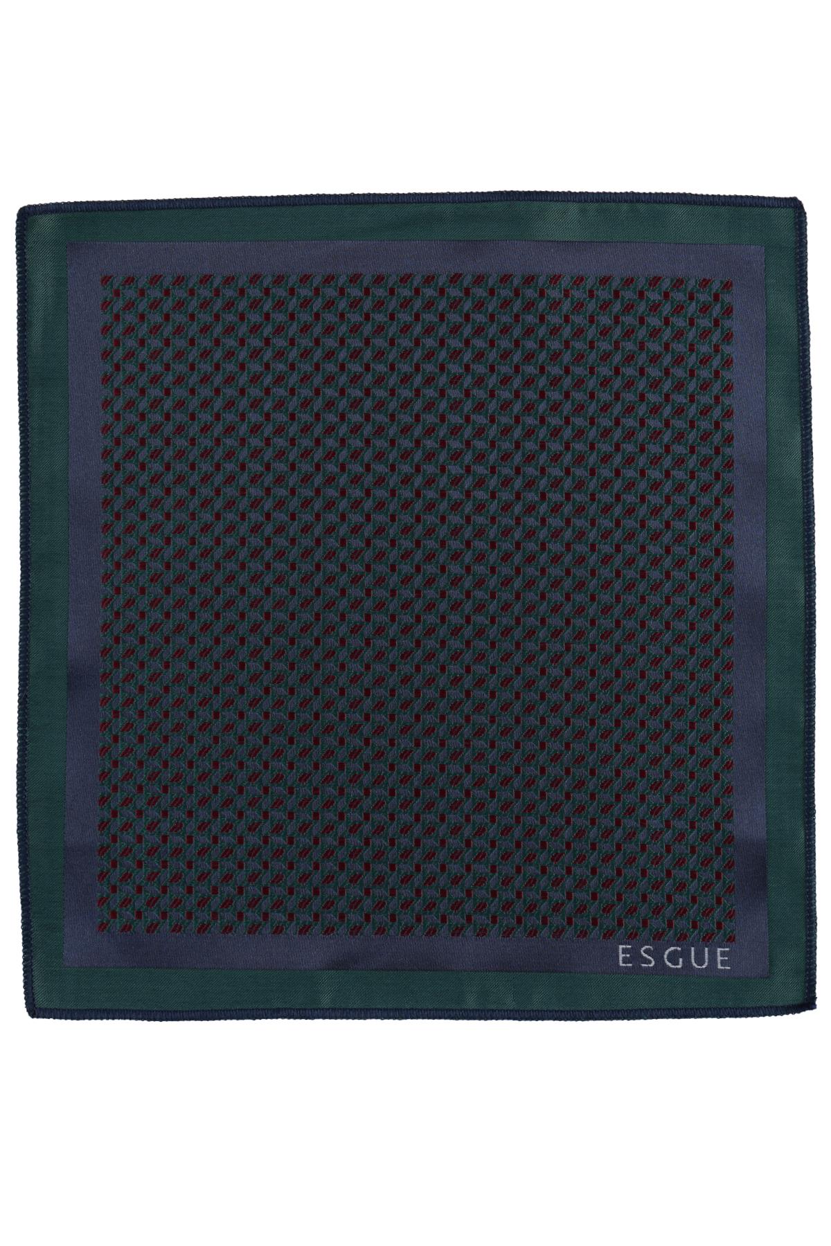 Esgue Hand Made 6 cm Slim  Desenli Yeşil Kırmızı Renk Mendilli İnce Kravat