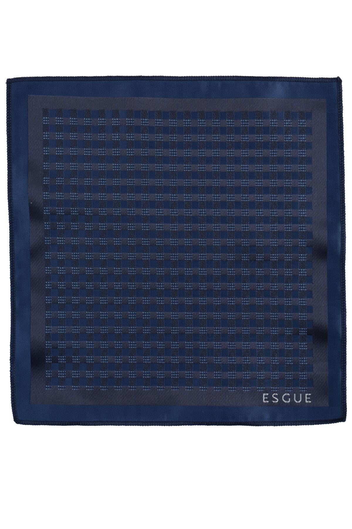 Esgue Hand Made 6 cm Slim Ekose Desen Lacivert Mavi Renk Mendilli İnce Kravat